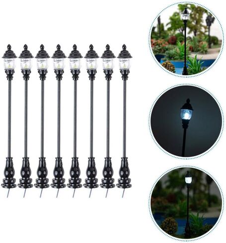 Vaguelly 8pcs Miniature Street Lamp Models for Dollhouse Garden Decor Black Garden Light Models Ratio Realistic Miniature Lamp Accessories for Sand Table Ornaments in Saudi Arabia