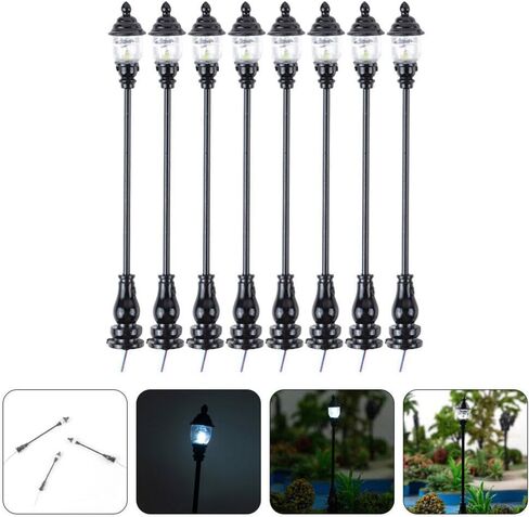 Vaguelly 8pcs Miniature Street Lamp Models for Dollhouse Garden Decor Black Garden Light Models Ratio Realistic Miniature Lamp Accessories for Sand Table Ornaments in Saudi Arabia