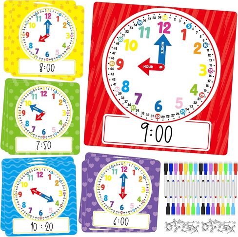 Cinrobiye 25 Pcs Classroom Teaching Clock Set,Learning Clocks,Learning Time with Laminated Dry-Erase Teaching Aids for Home Classroom Teacher Back to School Supplies in Saudi Arabia