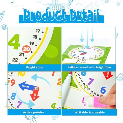 Cinrobiye 25 Pcs Classroom Teaching Clock Set,Learning Clocks,Learning Time with Laminated Dry-Erase Teaching Aids for Home Classroom Teacher Back to School Supplies in Saudi Arabia
