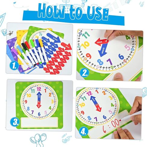 Cinrobiye 25 Pcs Classroom Teaching Clock Set,Learning Clocks,Learning Time with Laminated Dry-Erase Teaching Aids for Home Classroom Teacher Back to School Supplies in Saudi Arabia