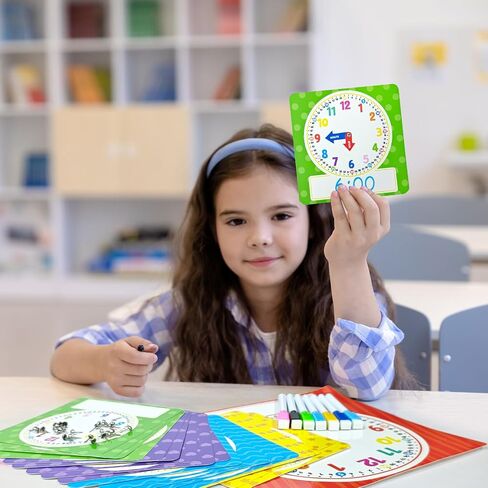 Cinrobiye 25 Pcs Classroom Teaching Clock Set,Learning Clocks,Learning Time with Laminated Dry-Erase Teaching Aids for Home Classroom Teacher Back to School Supplies in Saudi Arabia