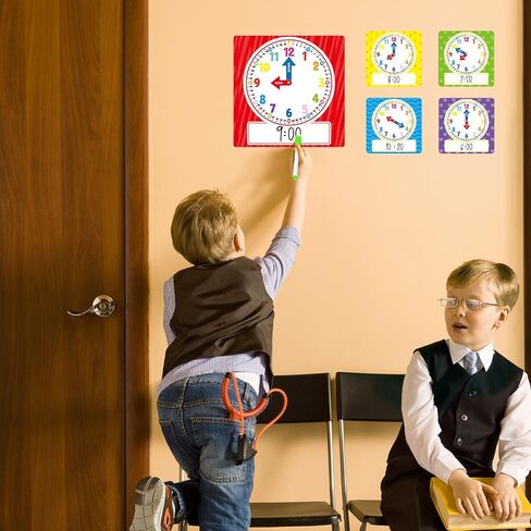 Cinrobiye 25 Pcs Classroom Teaching Clock Set,Learning Clocks,Learning Time with Laminated Dry-Erase Teaching Aids for Home Classroom Teacher Back to School Supplies in Saudi Arabia