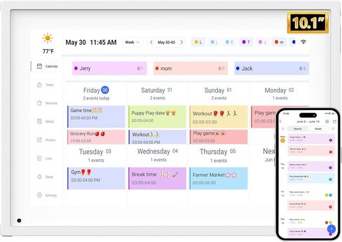 10.1 بوصة تقويم رقمي ذكي مع مخططات روتينية وجداول عائلية ومخطط للوجبات ، يضم شاشة تعمل باللمس عالية الدقة ، عرض تلقائي ، إطار صورة رقمي مدمج ومشاركة مجانية للتطبيق/الفيديو in Kuwait