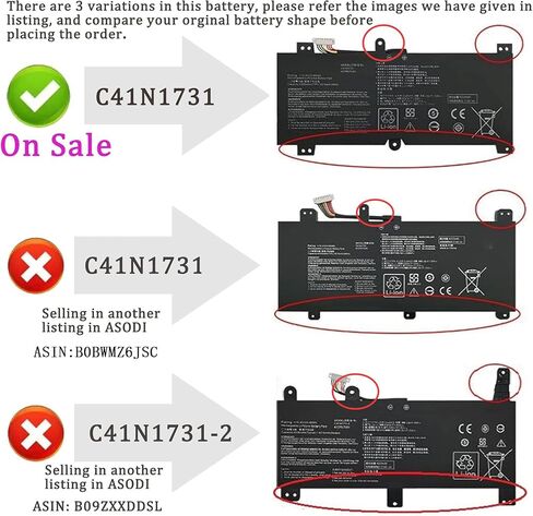 بطارية ASODI C41N1731 متوافقة مع سلسلة Asus ROG Strix GL504,GL504G,GL504GM,GL504GS,GL504GW (Scar II/Hero II) 15.4V 66Wh 4335mAh النوع A in Kuwait