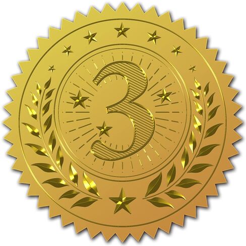 CRASPIRE 2" Gold Foil Sticker Medal 3rd Place 100pcs Certificate Seals Gold Embossed Round Embossed Foil Seal Stickers for Envelopes Invitation Card Diplomas Awards Graduation in Saudi Arabia