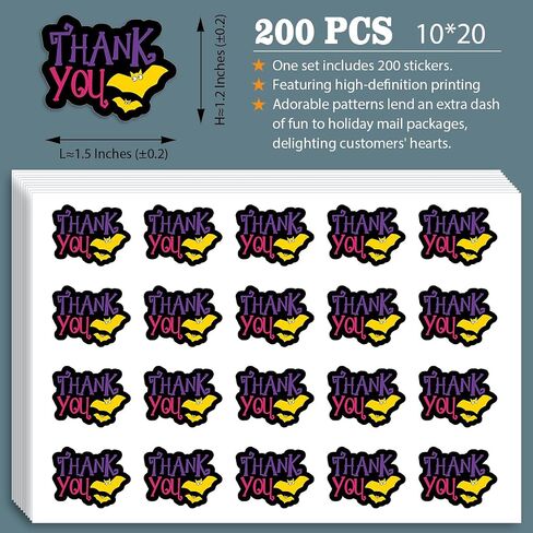 Halloween Business Stickers, Thanks You Labels for Online Stores Retail Shops and Small Businesses, Spooky Bat Design Perfect for Packages and Gift Wrapping, 200 PCS in Saudi Arabia