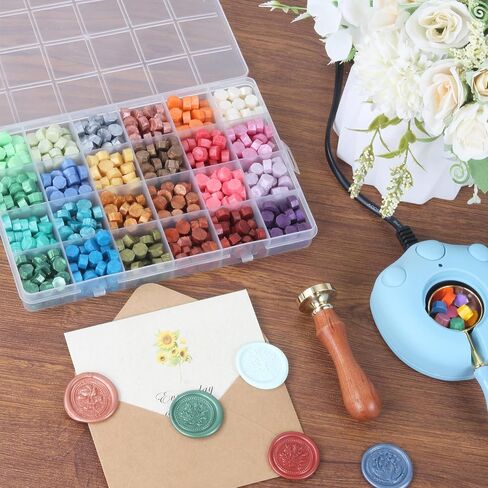 1200pcs متنوع حبات شمع الشمع ، حبات الختم متعددة الألوان لختم ختم الشمع ، ديكور لدعوة الزفاف المظروف وختم رسالة الختم (مجموعة 2) in Kuwait