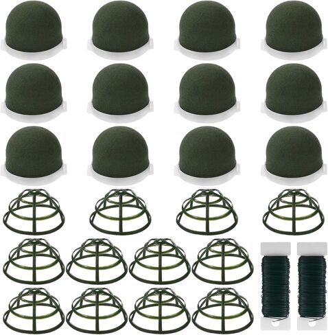 36 Pcs Floral Foam Holder Set, Includes 24 Mini Round Foam & 12 Foam Cages, Flower Foam Blocks with 2 Pcs Green Wire for Arrangements, Ideal for Florists and DIY Floral Crafts in Saudi Arabia