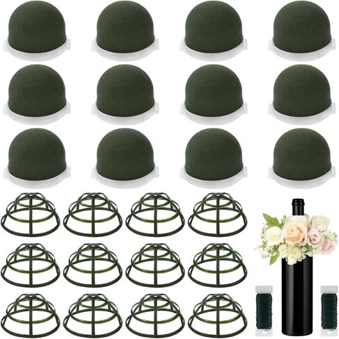 36 Pcs Floral Foam Holder Set, Includes 24 Mini Round Foam & 12 Foam Cages, Flower Foam Blocks with 2 Pcs Green Wire for Arrangements, Ideal for Florists and DIY Floral Crafts in Saudi Arabia
