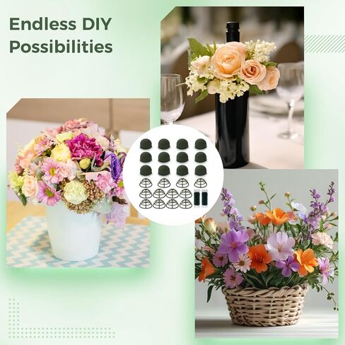 36 Pcs Floral Foam Holder Set, Includes 24 Mini Round Foam & 12 Foam Cages, Flower Foam Blocks with 2 Pcs Green Wire for Arrangements, Ideal for Florists and DIY Floral Crafts in Saudi Arabia