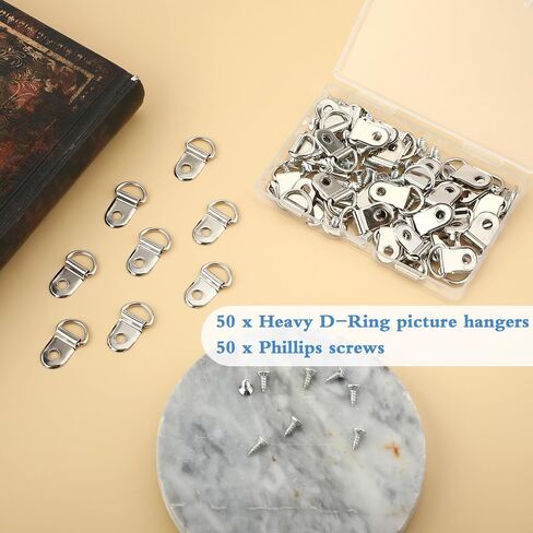 50 pcs d حلقة حلقة شماعات Silver D Rings معلقة شماعات صغيرة D-Ring Fictures بما في ذلك 50 مسامير للوحات ، مرايا ، ساعات ، إطارات العمل الفني in Kuwait