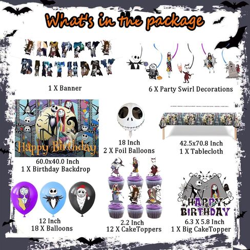 Taeku Horror Birthday Decorations – 39 Pcs Halloween Party Supplies Set Movie Theme, Includes Banner, Balloons, Cake Toppers, Backdrop & Tablecloth – Scary Decor for Horror Fans (Black) in Kuwait