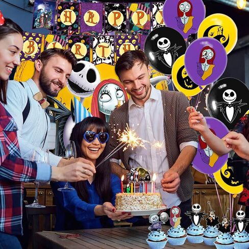 Taeku Horror Birthday Decorations – 39 Pcs Halloween Party Supplies Set Movie Theme, Includes Banner, Balloons, Cake Toppers, Backdrop & Tablecloth – Scary Decor for Horror Fans (Black) in Kuwait