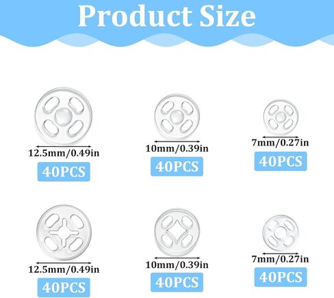 120 مجموعات من البلاستيك SHOP-ON SNAP SNAPS CLEAR لخياطة الخياطة غير المرئية على أزرار SNAP ROUND CLEAR اضغط على زر السحابات SNAPS لقمصان ملابس DIY (7 مم+10 مم+12.5 مم) in Saudi Arabia