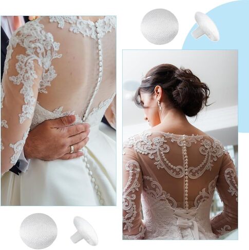 SUPERFINDINGS 100Pcs White Satin Cloth Buttons About 1cm Fabric Button Mushroom Fabric Covered Button with Plastic Shank Tuxedo Round Buttons for Wedding Dress Suits DIY Sewing in Saudi Arabia