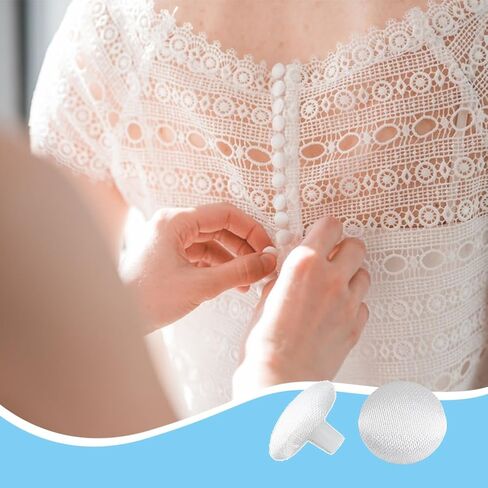 SUPERFINDINGS 100Pcs White Satin Cloth Buttons About 1cm Fabric Button Mushroom Fabric Covered Button with Plastic Shank Tuxedo Round Buttons for Wedding Dress Suits DIY Sewing in Saudi Arabia