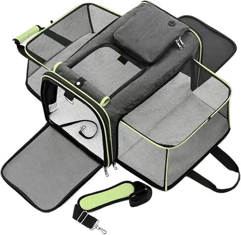 Pet Bag Cat Bag Foldable Large Capacity Cat Outdoor Car Expansion Portable Pet Handbag Breathable Diagonal Cross Bag for Cats and Dogs Portable(Green) in Kuwait