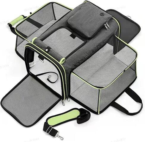 Pet Bag Cat Bag Foldable Large Capacity Cat Outdoor Car Expansion Portable Pet Handbag Breathable Diagonal Cross Bag for Cats and Dogs Portable(Green) in Kuwait