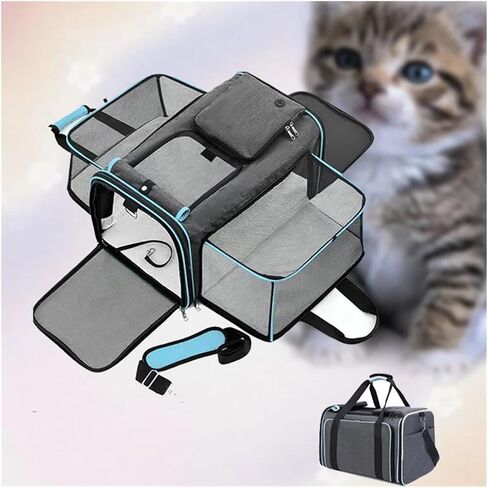 Pet Bag Cat Bag Foldable Large Capacity Cat Outdoor Car Expansion Portable Pet Handbag Breathable Diagonal Cross Bag for Cats and Dogs Portable(Green) in Kuwait