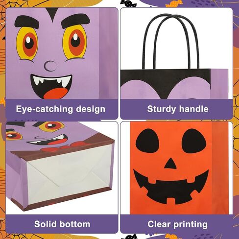 24 PCS Halloween Treat Bags Halloween Paper Gift Bags with Handles Pumpkin Vampire Party Favor Paper Bag Cat Skeleton Frankenstein Candy Goodie Gift Bag for Trick or Treat Kids Party Favors Supplies in Saudi Arabia
