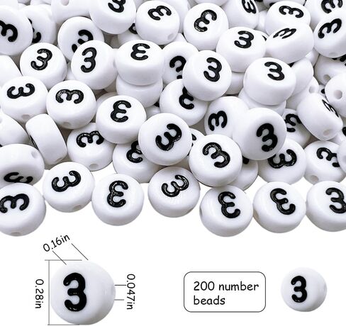MIIIM 200 Pcs Serif Number 1 Beads for Bracelets, 4x7mm Round Number Beads 1 for Phone Digits, Keychains, Necklace (Digit 1) in Kuwait