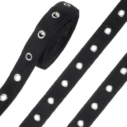 6.5 Yards Cotton Grommet Tape Eyelet Tape 1 inch Wide Eyelet Trim with Grommets Twill Tapes with Silver Eyelets Black Grommet Trim Eyelets Trimming Ribbon Strip for Sewing Garment Skirt Shoes in Saudi Arabia