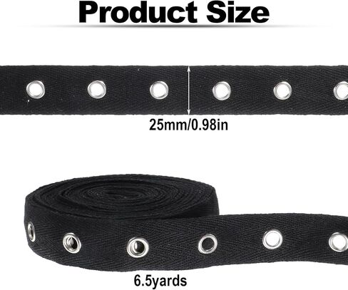 6.5 Yards Cotton Grommet Tape Eyelet Tape 1 inch Wide Eyelet Trim with Grommets Twill Tapes with Silver Eyelets Black Grommet Trim Eyelets Trimming Ribbon Strip for Sewing Garment Skirt Shoes in Saudi Arabia