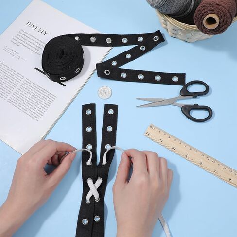 6.5 Yards Cotton Grommet Tape Eyelet Tape 1 inch Wide Eyelet Trim with Grommets Twill Tapes with Silver Eyelets Black Grommet Trim Eyelets Trimming Ribbon Strip for Sewing Garment Skirt Shoes in Saudi Arabia
