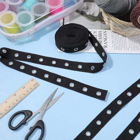 6.5 Yards Cotton Grommet Tape Eyelet Tape 1 inch Wide Eyelet Trim with Grommets Twill Tapes with Silver Eyelets Black Grommet Trim Eyelets Trimming Ribbon Strip for Sewing Garment Skirt Shoes in Saudi Arabia