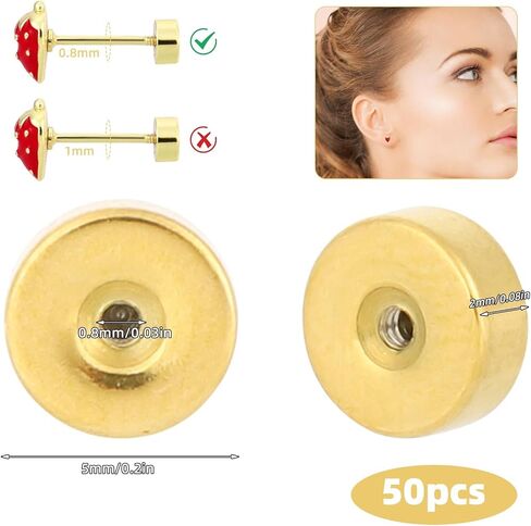 50pcs Screw Backs Replacements, Gold Stainless Steel Flat Earring Backs for Women Men Studs & Push Pin Cartilage Earrings in Saudi Arabia