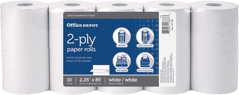Office Depot 2-Ply Paper Rolls, 2 1/4in. x 85ft., White, Pack Of 10, 109086 in Saudi Arabia