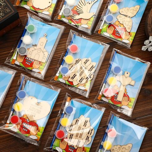 Saypacck 24 Pcs Farm Animal Party Favors Wooden Painting Craft Kits Wild West Party Supplies with Organza Bag for Rodeo Western Farm Barnyard Birthday Favors Goodie Bags Fillers in Saudi Arabia