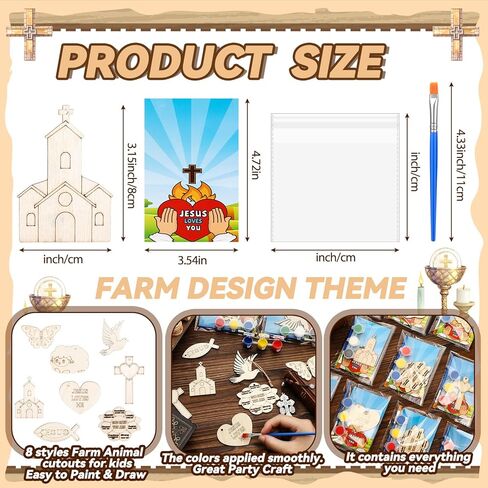 Saypacck 24 Pcs Farm Animal Party Favors Wooden Painting Craft Kits Wild West Party Supplies with Organza Bag for Rodeo Western Farm Barnyard Birthday Favors Goodie Bags Fillers in Saudi Arabia