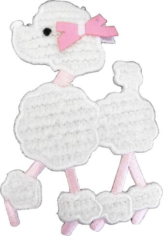 Pink & White Furry Poodle - Embroidered Iron on Patch in Saudi Arabia