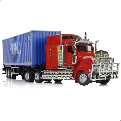 Semi Truck Toy, 1/50 Scale Kenworth W900 Diecast Model Trucks, Alloy Metal Semi Truck and Trailer Gifts Gift for Boys Adult Model Car Collector (Red-Blue) in Kuwait