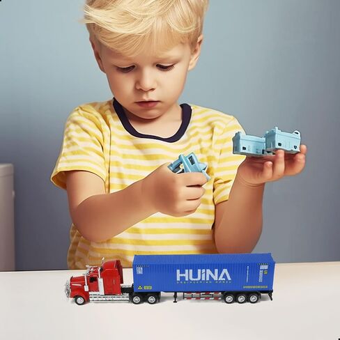 Semi Truck Toy, 1/50 Scale Kenworth W900 Diecast Model Trucks, Alloy Metal Semi Truck and Trailer Gifts Gift for Boys Adult Model Car Collector (Red-Blue) in Kuwait
