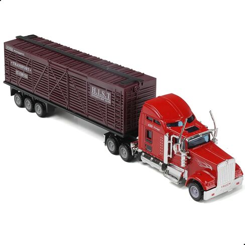 Semi Truck Toy, 1/50 Scale Kenworth W900 Diecast Model Trucks, Alloy Metal Semi Truck and Trailer Gifts Gift for Boys Adult Model Car Collector (Red-Blue) in Kuwait