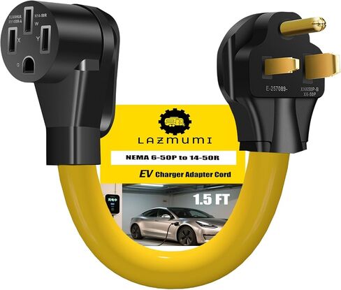 سلك محول شاحن EV من NEMA 10-50P إلى 14-50R مع سلك محول عالي التحمل 6-AWG لشحن Tesla وغيرها من أجهزة الشحن من المستوى 2، 1.5 قدم in Kuwait