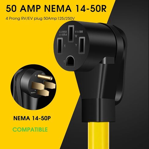 سلك محول شاحن EV من NEMA 10-50P إلى 14-50R مع سلك محول عالي التحمل 6-AWG لشحن Tesla وغيرها من أجهزة الشحن من المستوى 2، 1.5 قدم in Kuwait