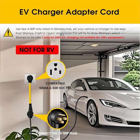 سلك محول شاحن EV من NEMA 10-50P إلى 14-50R مع سلك محول عالي التحمل 6-AWG لشحن Tesla وغيرها من أجهزة الشحن من المستوى 2، 1.5 قدم in Kuwait