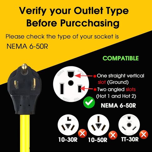 سلك محول شاحن EV من NEMA 10-50P إلى 14-50R مع سلك محول عالي التحمل 6-AWG لشحن Tesla وغيرها من أجهزة الشحن من المستوى 2، 1.5 قدم in Kuwait