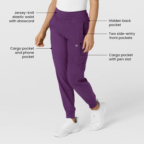 WonderWink W123 Women’s Comfort Waist Cargo Jogger Pant — Eggplant, X-Large in Saudi Arabia