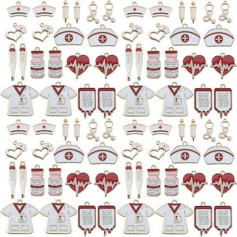 Youdiyla 60pcs Alloy enamel medical nurse series Pendant Jewelry Making DIY Keychain Earrings Pendant Various Design Charms for Jewelry Making Bracelets Necklace (SN752) in Saudi Arabia