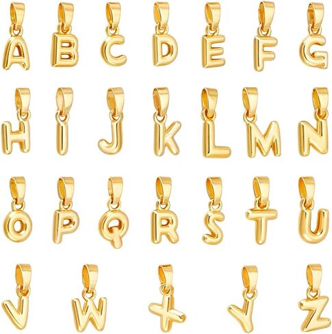 Ph Pandahall 26pcs 18k Gold Plated Letter Charms اسم سحر الفقاعة القلادة سحر الذهب السحر الأولي لجوهر صنع المجوهرات قلادة سوار DIY in Saudi Arabia