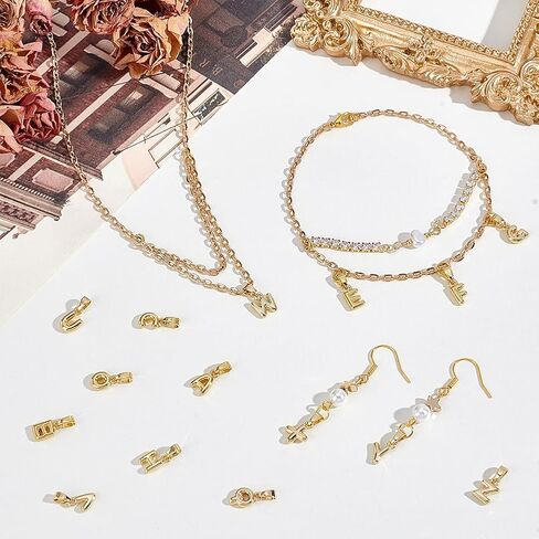 Ph Pandahall 26pcs 18k Gold Plated Letter Charms اسم سحر الفقاعة القلادة سحر الذهب السحر الأولي لجوهر صنع المجوهرات قلادة سوار DIY in Saudi Arabia