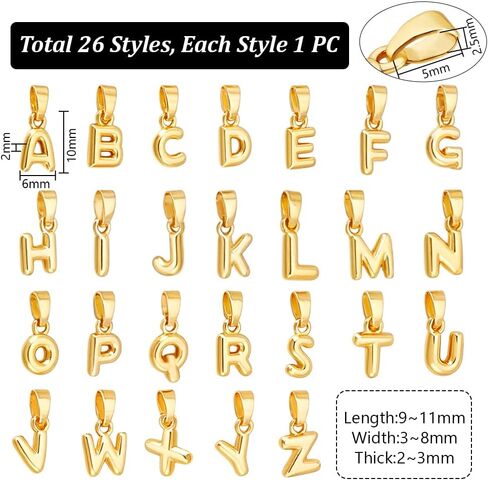 Ph Pandahall 26pcs 18k Gold Plated Letter Charms اسم سحر الفقاعة القلادة سحر الذهب السحر الأولي لجوهر صنع المجوهرات قلادة سوار DIY in Saudi Arabia