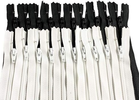 100 Pieces Ykk #3 Nylon Coil Zippers, Colorful Sewing Zippers Supplies for Tailor Sewing Crafts, 20 Assorted Colors or Black and White (18 Inches, Black & White) in Saudi Arabia
