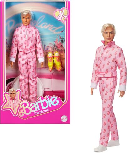 Barbie The Movie Ken Collectible Doll, Ryan Gosling as Ken Wearing Pink Jumpsuit with “B" Detail with White Sneakers and Multicolor Roller Skates in Saudi Arabia
