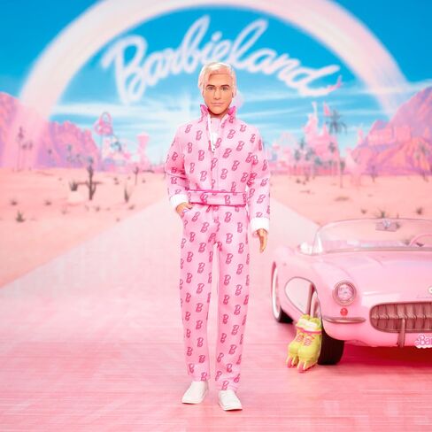 Barbie The Movie Ken Collectible Doll, Ryan Gosling as Ken Wearing Pink Jumpsuit with “B" Detail with White Sneakers and Multicolor Roller Skates in Saudi Arabia